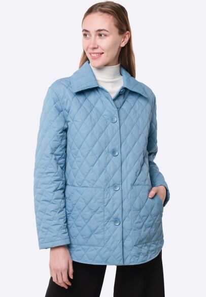 Удлиненная стеганая куртка голубого цвета 4417