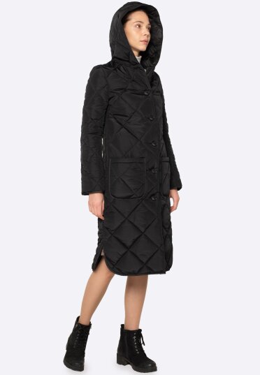 Утепленное черное стеганое пальто 4419