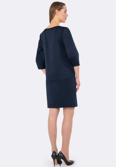 Сукня прямого силуету темно-синя з накладними кишенями 5513