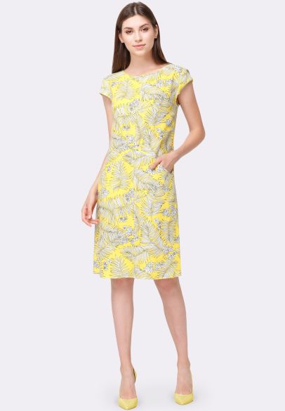 Літня жовта сукня з льону з принтом 5534с