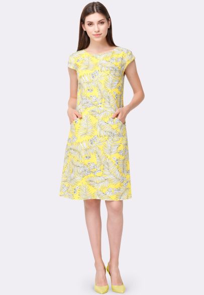 Літня жовта сукня з льону з принтом 5534с