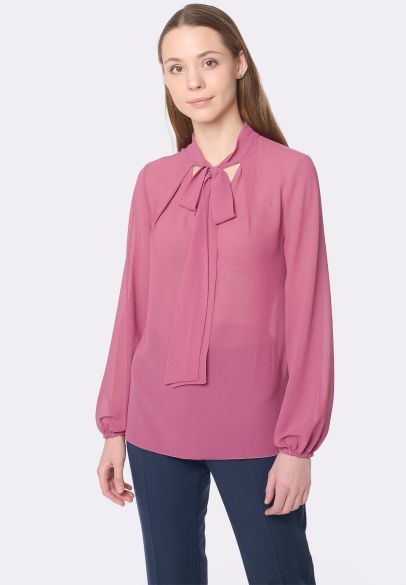 Шифонова блуза кольору цикламен із зав'язками 1270c