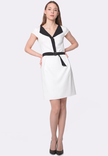 Белое платье с контрастным воротником и поясом 5639