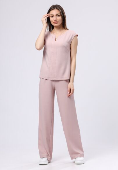 Ніжно-рожеві брюки з віскозної тканини жатка 7161