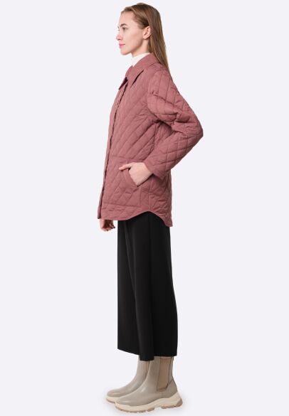 Удлиненная стеганая куртка пепельно-розового цвета 4417p