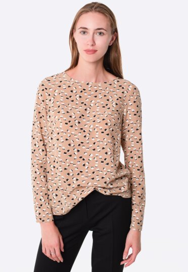 Бежева блуза прямого крою з абстрактним принтом 1278