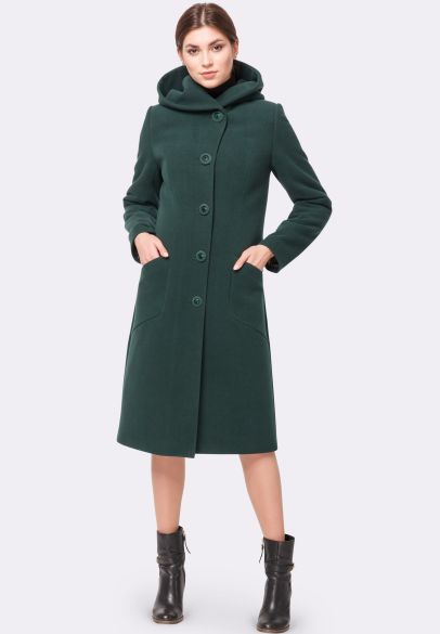 Утеплене пальто темно-зелене з капюшоном 4395