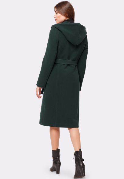 Утеплене пальто темно-зелене з капюшоном 4395