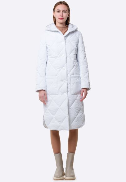 Утеплене біле стьобане пальто 4419c