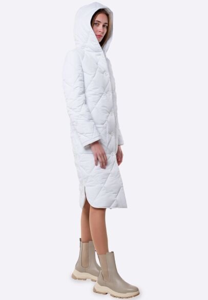 Утепленное белое стеганое пальто 4419c