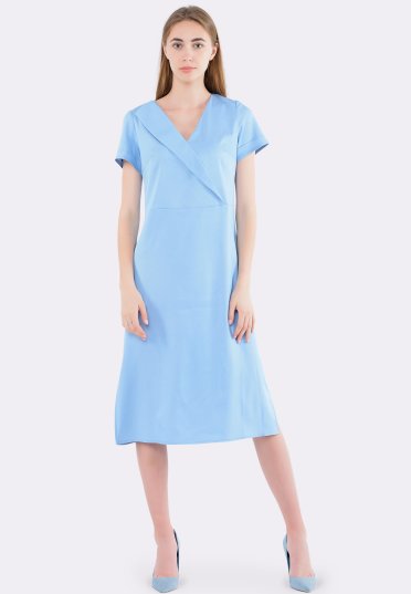 Блакитна сукня з натуральної віскозної тканини з лацканом 5596c