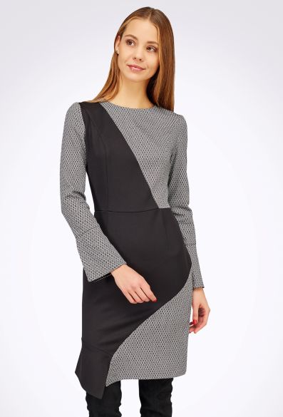 Комбінована сукня сіро-чорна з асиметричним низом 5450