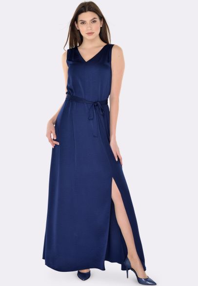 Темно-синя сукня максі з шовку жатка 5584c