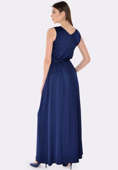 Темно-синее платье макси из шелка жатка 5584c