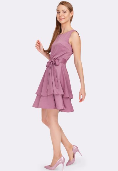 Сиреневое платье с двухъярусной юбкой 5587