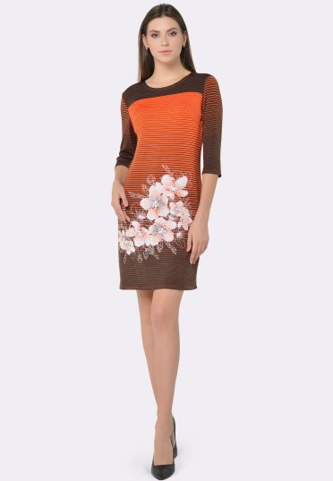 Трикотажное платье в полоску с цветочным рисунком 5616
