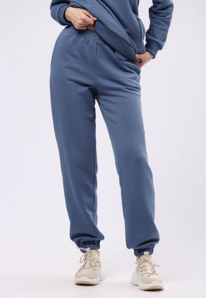 Трикотажные штани джоггеры с карманами цвет деним 7158с