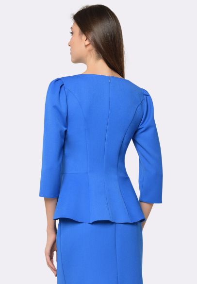 Блуза насиченого синього кольору з баскою 1262