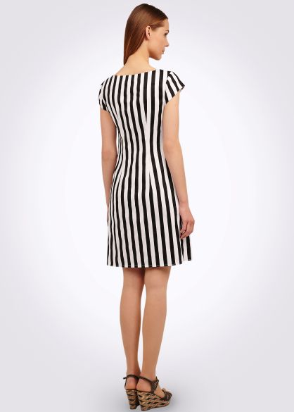 Черно-белое платье футляр из хлопка с эластаном 5433