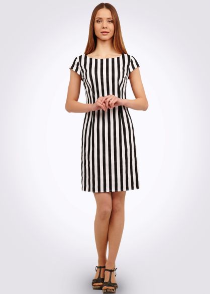 Черно-белое платье футляр из хлопка с эластаном 5433