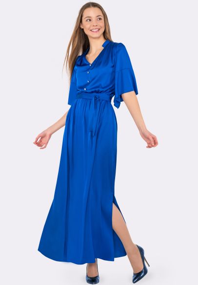 Платье макси из вискозного шелка яркого синего цвета 5515