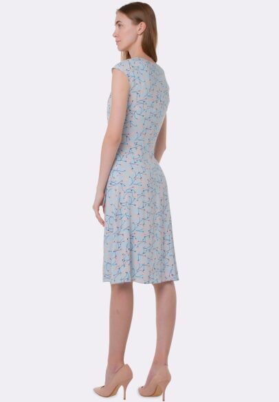 Блакитна сукня з льону з оригінальним поясом 5647