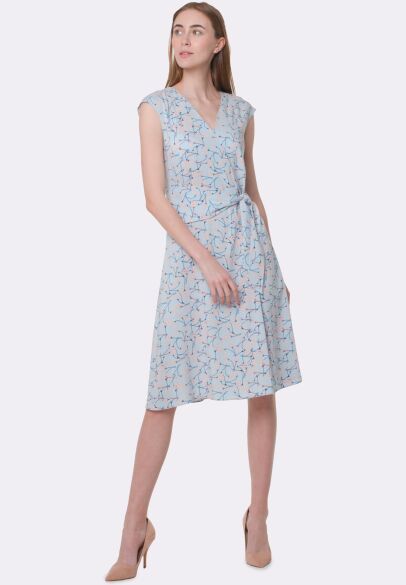 Блакитна сукня з льону з оригінальним поясом 5647