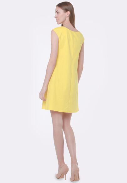 Яскраво-жовта сукня з льону вільного крою 5653