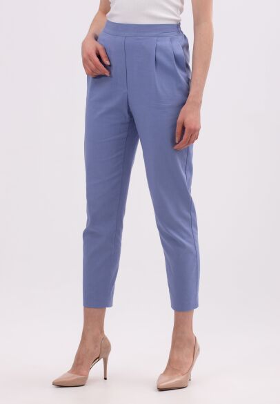 Льняные брюки василькового цвета с карманами 7140