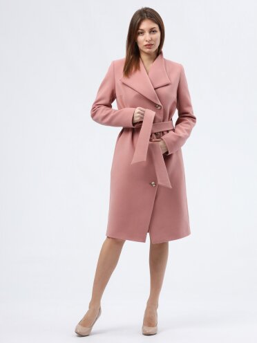 Розовое демисезонное пальто с воротником апаш 4448