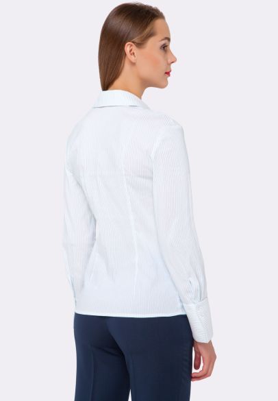 Блуза-рубашка белая в полоску из натуральной хлопковой ткани 1221
