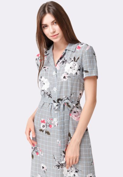 Летнее платье-рубашка с поясом цветочный принт 5539