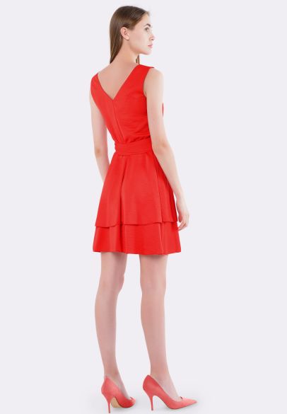 Червона сукня з двоярусною спідницею 5587k