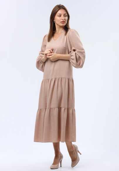 Сукня максі з широкою оборкою з віскозної меланжевої тканини 5748