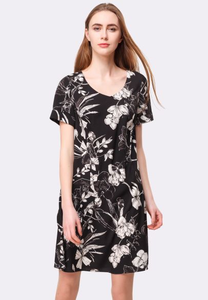 Сукня чорна з контрастним рослинним принтом 5523