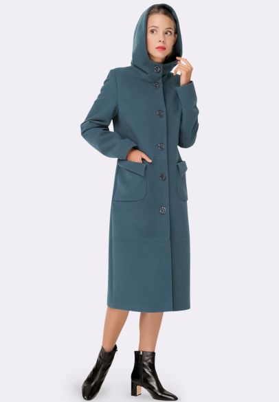 Бирюзовое пальто с накладными карманами 4372