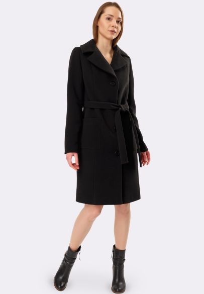 Класичне чорне пальто з відкладним коміром 4386