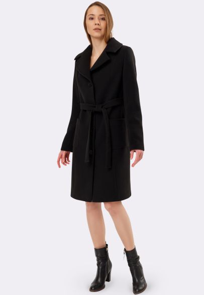 Класичне чорне пальто з відкладним коміром 4386