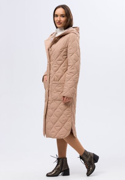 Утепленное стеганое пальто бежевого оттенка 4421c