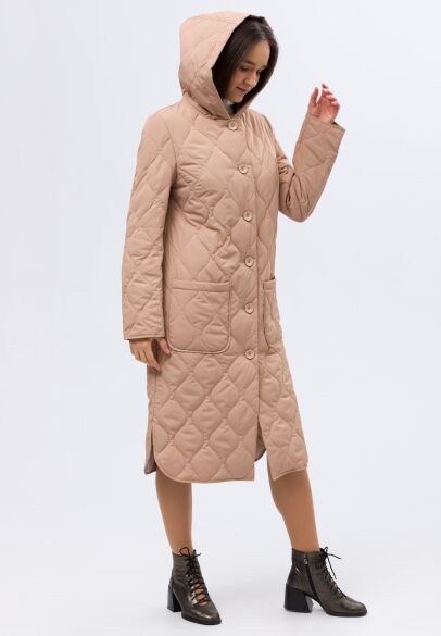 Утепленное стеганое пальто бежевого оттенка 4421c