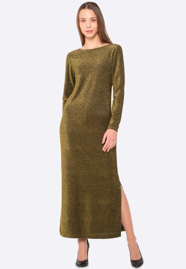 Золотистое нарядное платье макси из люрексового трикотажа 5675