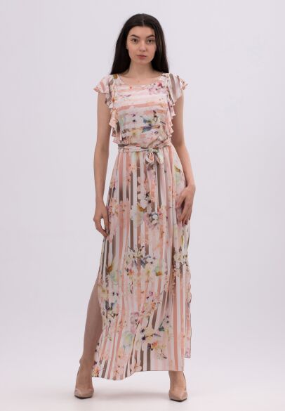 Платье макси из стрейч шифона с нежным цветочным принтом 5698